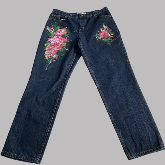 Hand Painted Vintage Jeans - Floral Design